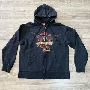 Guns-N-Roses Hoodie Vintage Ed Hardy Styled Two Pistols Sz L Skull Kanga Pouch